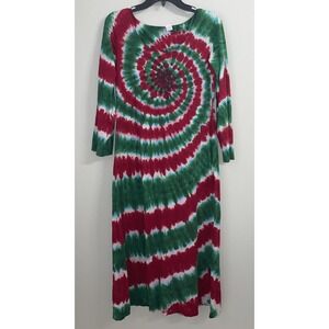 Tie-Dye Dress Women's M Red/Green Christmas Colors USA‎ Made Dharma Trading Co